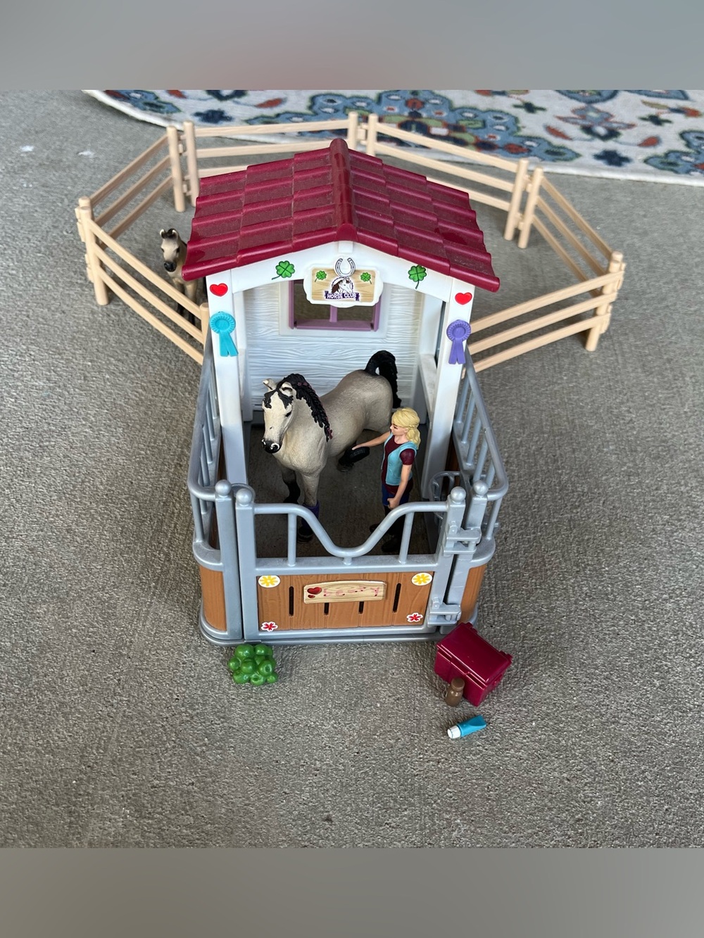 Schleich Stable Playset with a buckskin Arabian Mare and foal Horse and rider